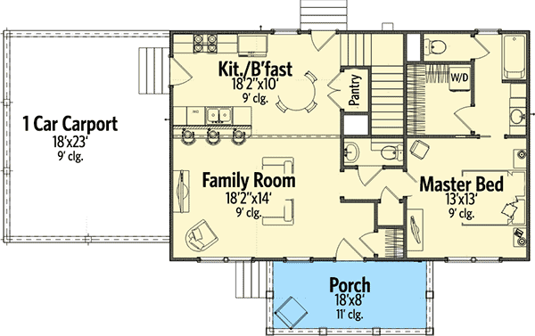 Plan 86238HH: Country Cutie - Floor Plan - Main Level - Country, Southern