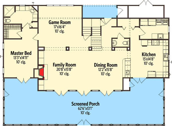 Plan 86245HH: Views to the Back - Floor Plan - Main Level - Beach, Southern, Traditional, Vacation