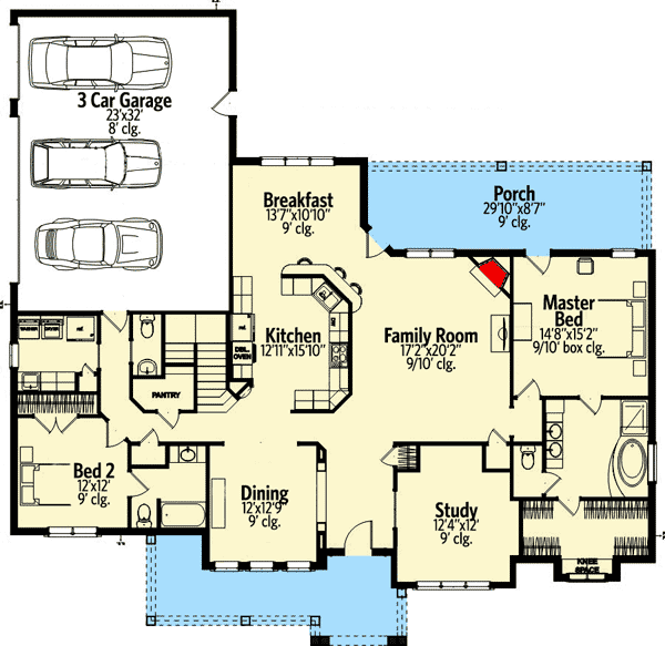 Plan 86258HH: Vaulted Game Room - Floor Plan - Main Level - Traditional
