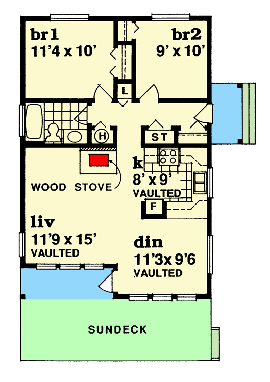 Plan 88111SH: Compact Cottage with Bright Breakfast Bay - 817 Sq Ft - Floor Plan - Main Level - Cabin, Contemporary, Cottage, Mountain, Vacation