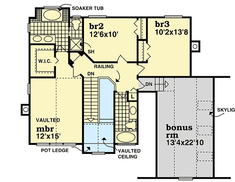 Plan 88193SH: 3-Bed Country Home Plan with Upstairs Vaulted Master Suite - Floor Plan - 2nd Floor - Country