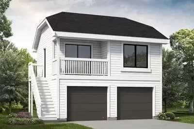 Detached 2-Bed Garage Plan with Bedroom Suite Above