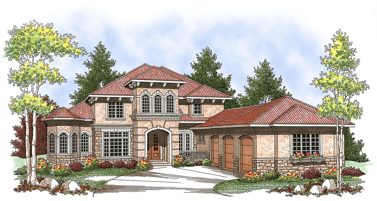 Plan 89677AH: Tuscan Home Plan with Two Curved Staircases - Image #13 - European, Tuscan