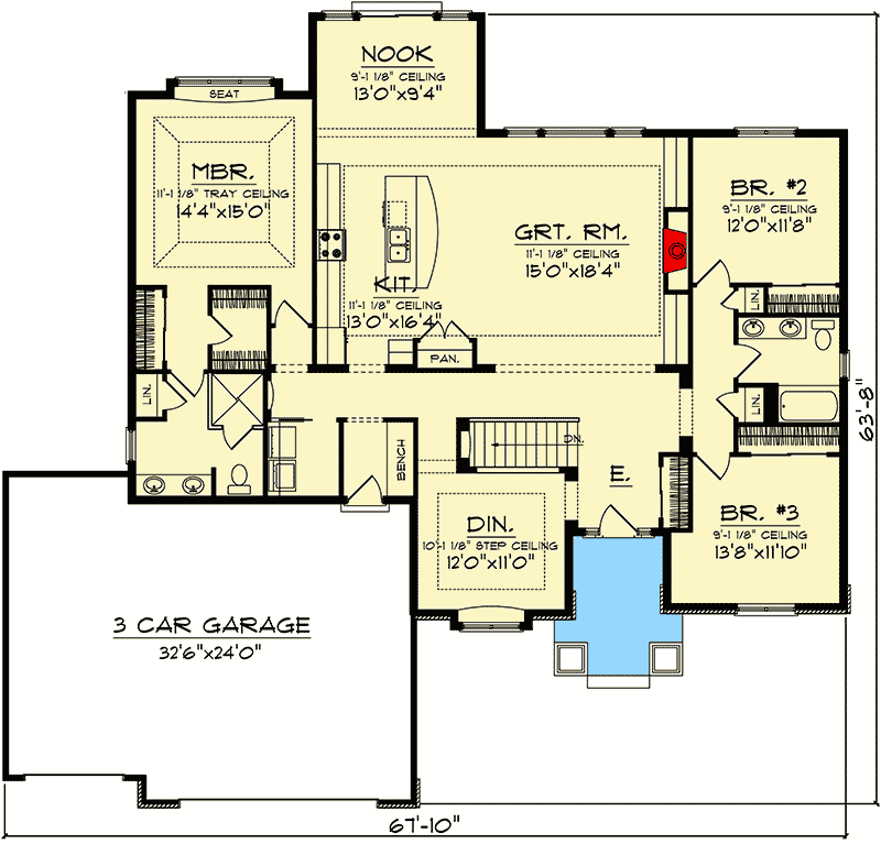 Plan 89782AH: 3-Bed Ranch Home Plan with Craftsman Detailing - Floor Plan - Main Level - Craftsman, Northwest, Ranch