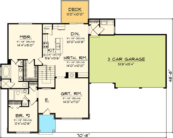 Plan 89813AH: European Ranch With Beamed Accents - Floor Plan - Main Level - Cottage, European, Ranch, Tudor