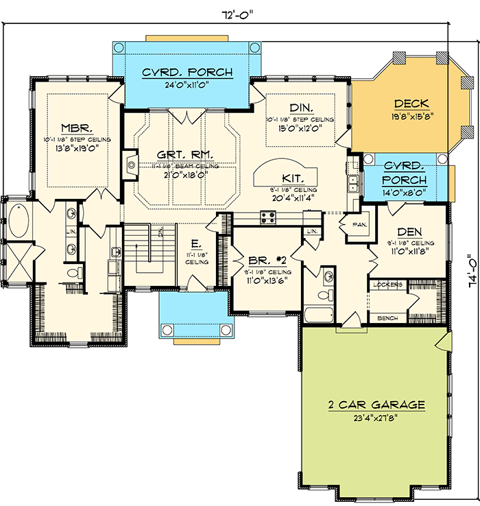 Plan 89825AH: 2 Bedroom Hip Roof Ranch Home Plan - Floor Plan - Main Level - Ranch, Traditional