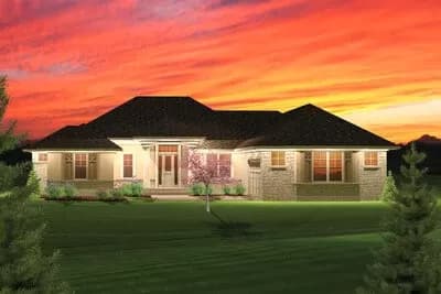 2 Bedroom Hip Roof Ranch Home Plan