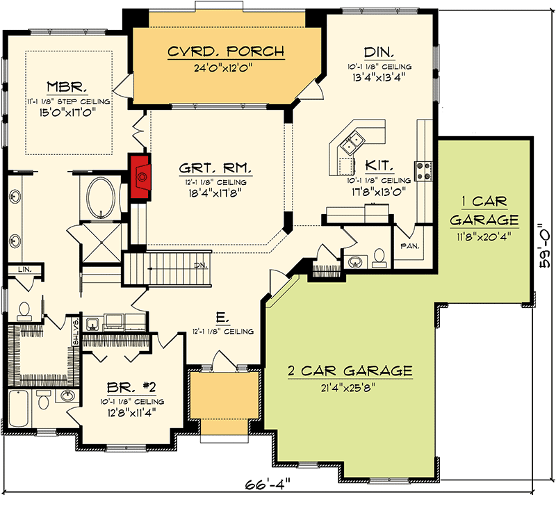 Plan 89867AH: Prairie Influenced 2 Bed House Plan - Floor Plan - Main Level - Prairie, Ranch