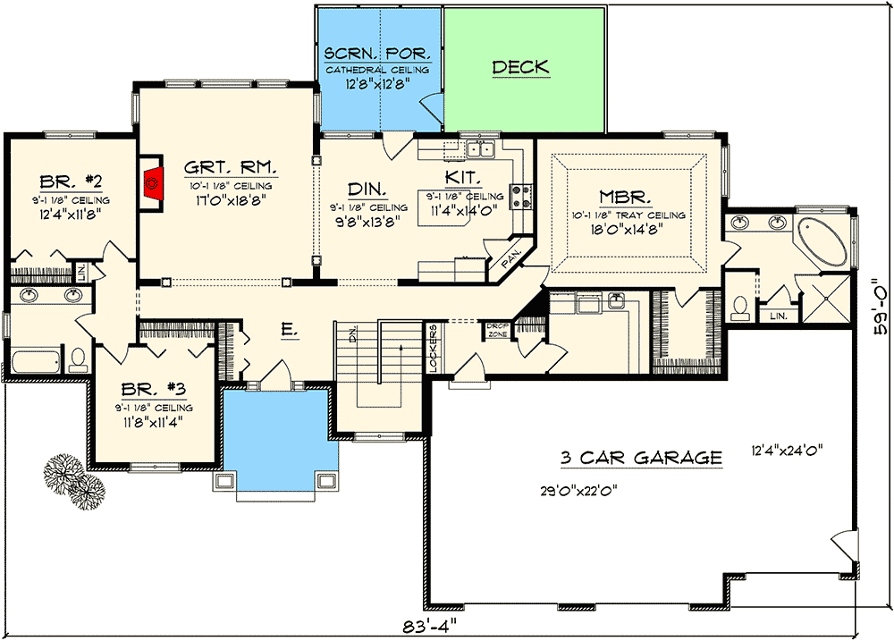 Plan 89868AH: Craftsman Ranch With 3 Car Garage - 2105 Sq Ft - Floor Plan - Main Level - Craftsman, Ranch