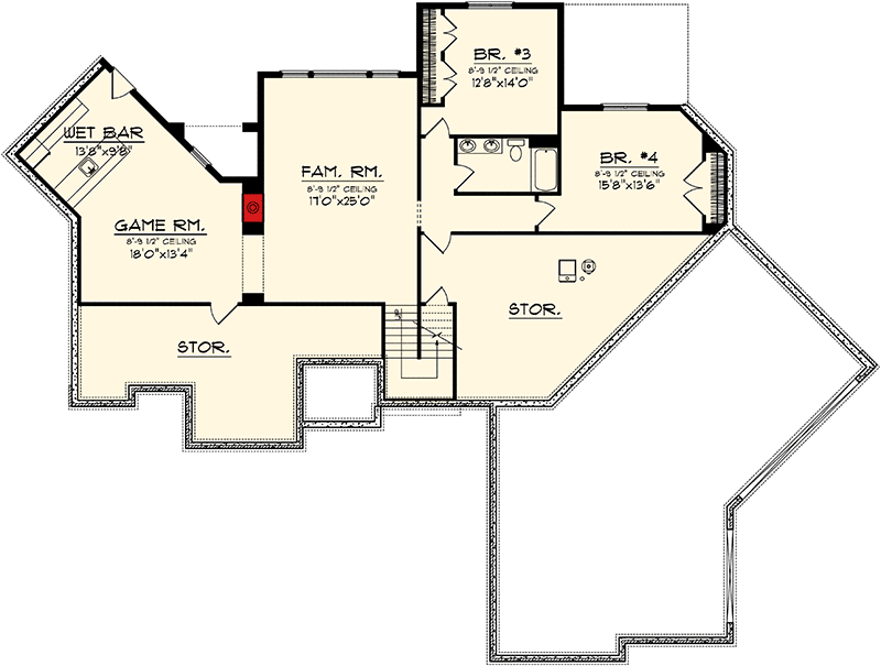 Plan 89869AH: Prairie Style With Low Sloping Rooflines - Floor Plan - Lower Level - Prairie, Ranch