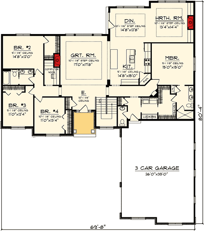 Plan 89873AH: Ranch Home Plan With Shingle and Stone - Floor Plan - Main Level - Craftsman, Northwest, Ranch