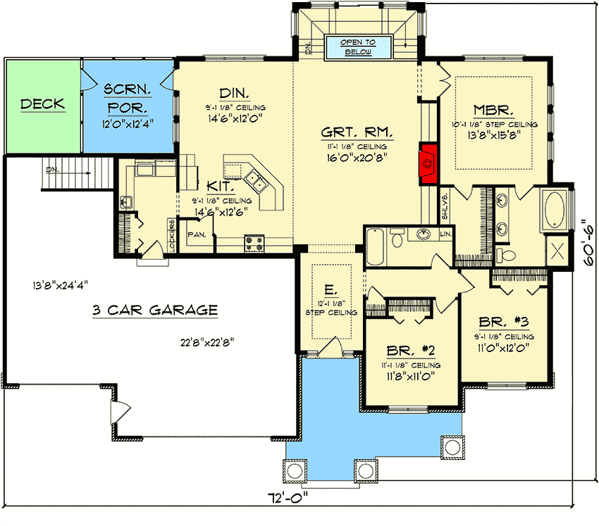 Plan 89874AH: Rambler With Finished Lower Level - Floor Plan - Main Level - Craftsman, Northwest, Ranch