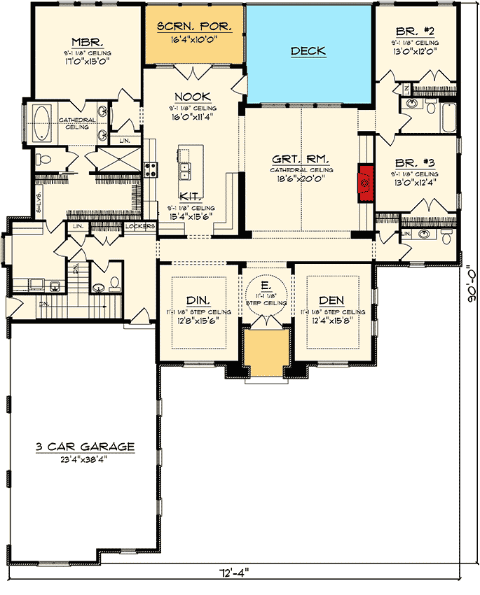 Plan 89876AH: Country French Ranch Home Plan - Floor Plan - Main Level - European, Traditional
