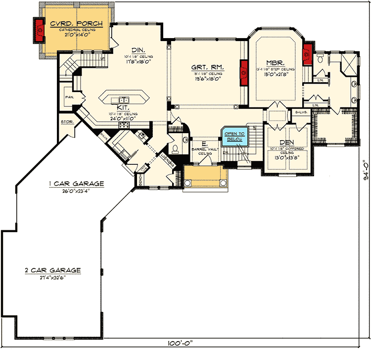Plan 89879AH: French Country With Sweeping Roofline - Floor Plan - Main Level - European