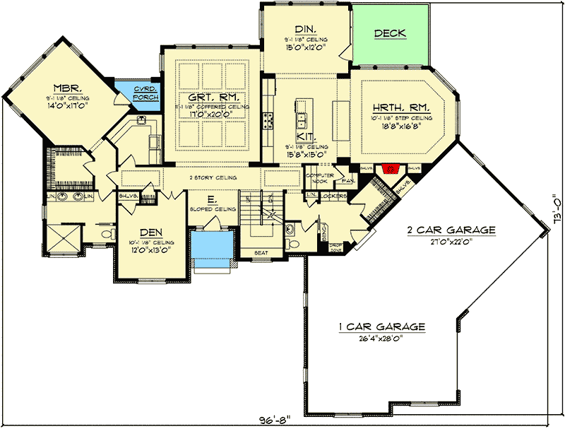 Plan 89880AH: Shingle Style With Angled Garage and Master - Floor Plan - Main Level - Craftsman, Shingle
