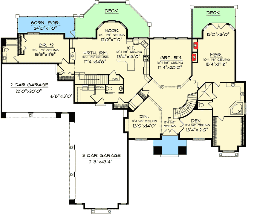 Plan 89892AH: Luxury Tuscan Ranch Home Plan with 2 Bedrooms - Floor Plan - Main Level - European, Mediterranean, Tuscan