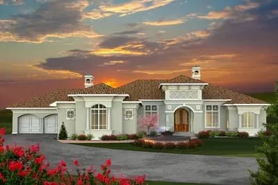 Luxury Tuscan Ranch Home Plan with 2 Bedrooms