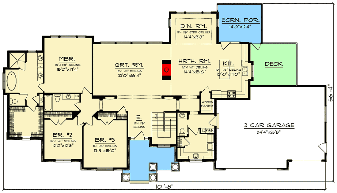Plan 89922AH: Sprawling Craftsman Ranch House Plan with Screened Porch and Deck - Floor Plan - Main Level - Craftsman, Northwest, Ranch