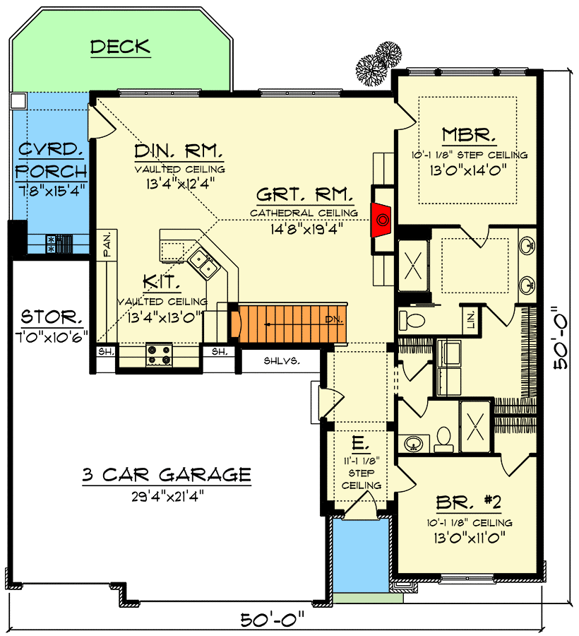 Plan 89932AH: 2-Bed Craftsman Ranch House Plan with Vaulted Ceilings - 1469 Sq Ft - Floor Plan - Main Level - Craftsman, Northwest, Ranch