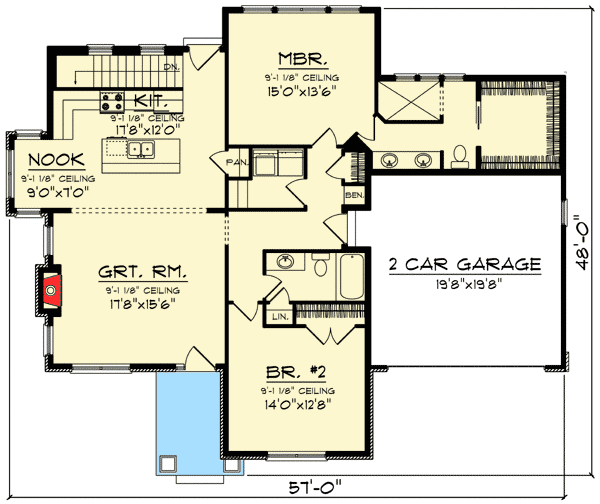 Plan 89933AH: 2 Bed Rustic Ranch with Stone Exterior - Floor Plan - Main Level - Craftsman, Northwest, Ranch
