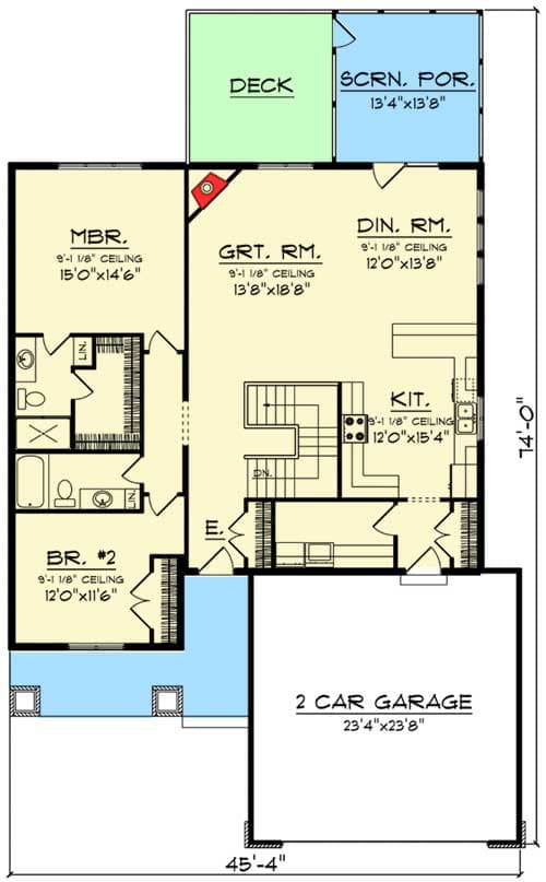 Plan 89934AH: 2 Bed Craftsman with Matching Shed Dormers - Floor Plan - Main Level - Craftsman, Northwest