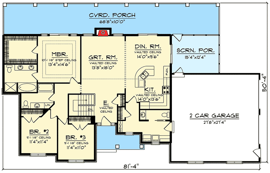 Plan 89935AH: Craftsman Ranch with 3 Gables - 1807 Sq Ft - Architectural Designs - Floor Plan - Main Level - Craftsman, Northwest, Ranch