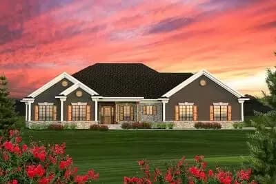 Craftsman Ranch with 3 Gables - 1807 Sq Ft - Architectural Designs