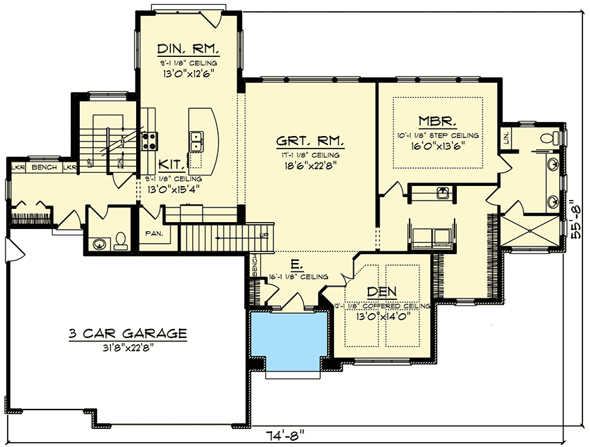 Plan 89971AH: 2 Story Arch-Topped Entry - Floor Plan - Main Level - Northwest, Traditional