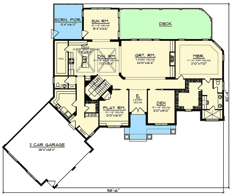 Plan 89977AH: 4 Bed House Plan with Angled Garage - Floor Plan - Main Level - Craftsman, Northwest