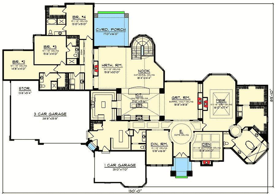 Plan 89978AH: Luxury 4 Bed Tuscan Ranch House Plan - Floor Plan - Main Level - European, Mediterranean, Ranch, Tuscan