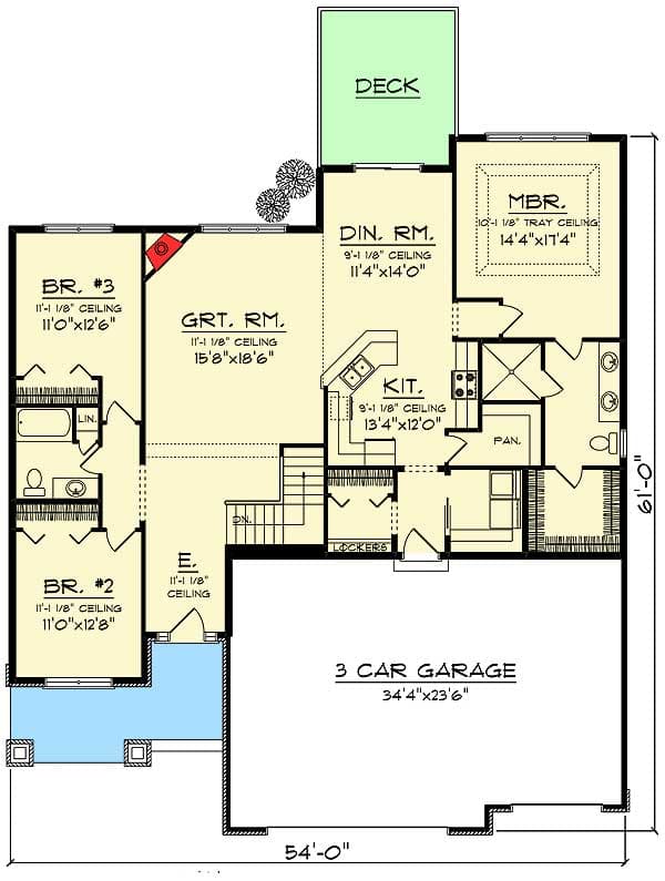 Plan 89988AH: 3 Bed Craftsman Ranch with Open Concept Floor Plan - Floor Plan - Main Level - Craftsman, Northwest