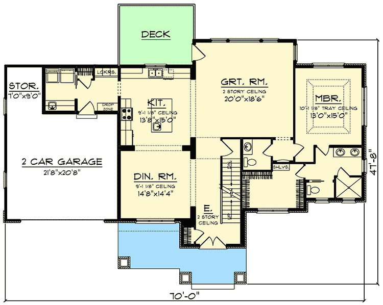 Plan 89993AH: 2 Story Craftsman with 4 Bedrooms - Floor Plan - Main Level - Craftsman, Traditional