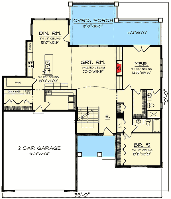 Plan 89995AH: 2 Story Craftsman with Covered Porch - Floor Plan - Main Level - Craftsman