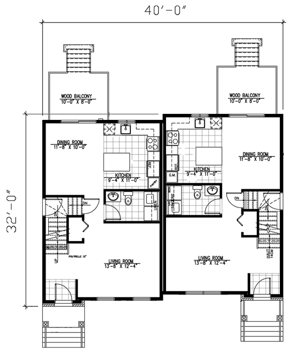 Plan 90080PD: Multi-Family Plan with 2 Units - 1214 Sq Ft - Floor Plan - Main Level - Traditional