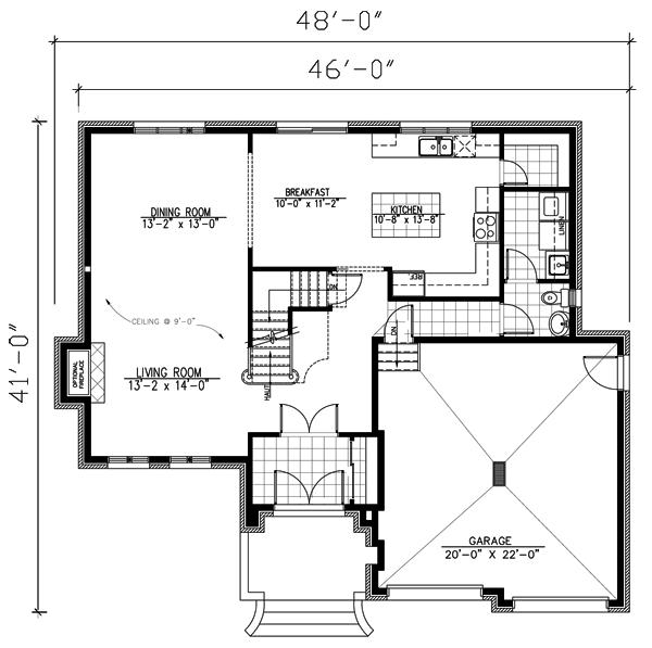 Plan 90096PD: 3-Bed House Plan with Beautiful Stone Exterior - Floor Plan - Main Level - European