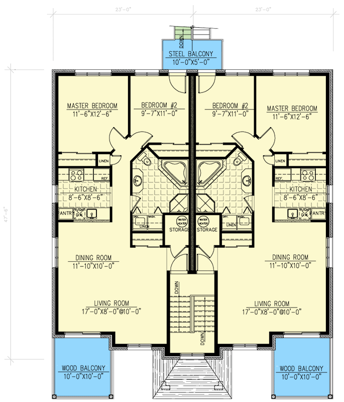 Plan 90146PD: Six-Plex Multi-Family Home Plan with 2 Bed 933 Sq Ft Units - Floor Plan - Main Level - Traditional