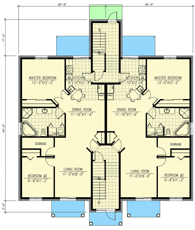 Plan 90153PD: Six-Plex Multi-Family House Plan - Floor Plan - Main Level