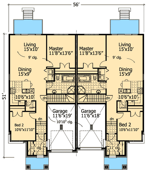 Plan 90227PD: Contemporary Multi-Family Home Plan - Floor Plan - Main Level - Contemporary