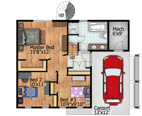 Plan 90242PD: Terraced Contemporary With Carport - Floor Plan - Main Level - Modern
