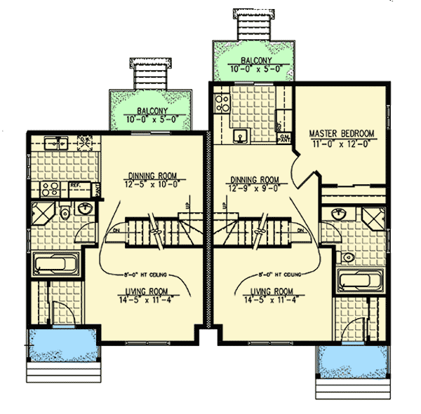 Plan 90248PD: Victorian Duplex - Floor Plan - Main Level
