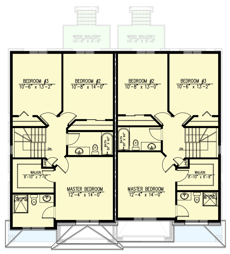 Plan 90254PD: Asymmetrical Contemporary Duplex - Floor Plan - 2nd Floor - Northwest