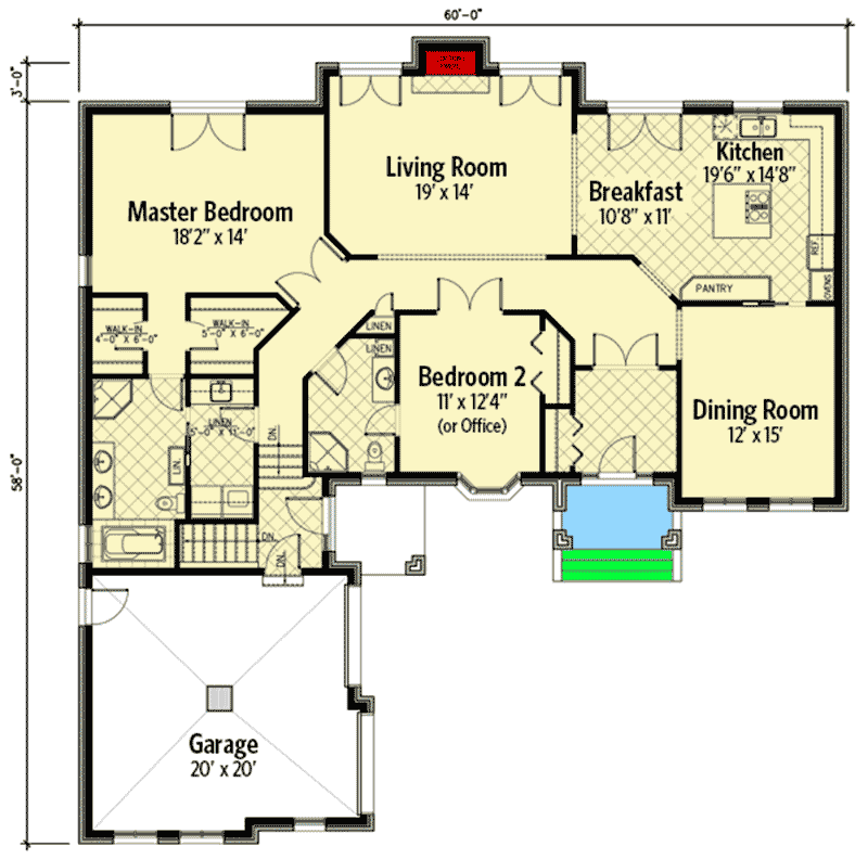 Plan 9026PD: One-level European House Plan with High Pitched Roof - Floor Plan - Main Level - European, Traditional