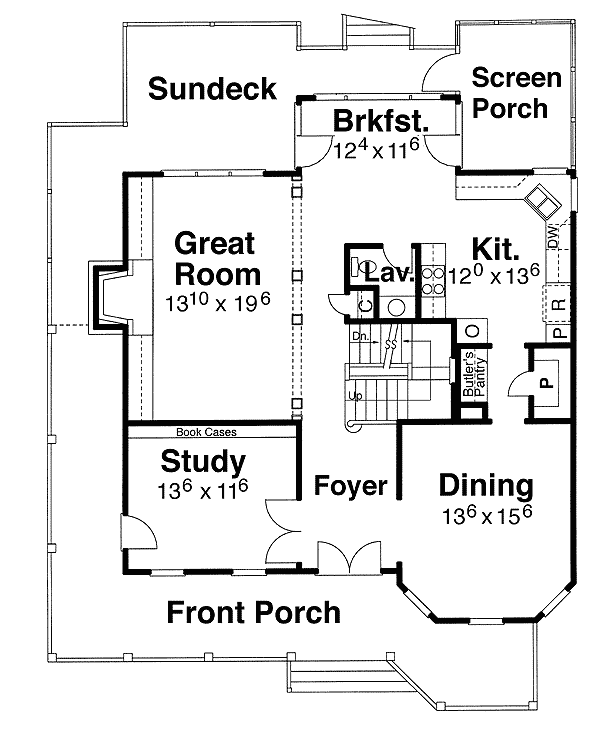 Plan 92004VS: Queen Ann Victorian - Floor Plan - Main Level - Country, Farmhouse, Traditional, Victorian