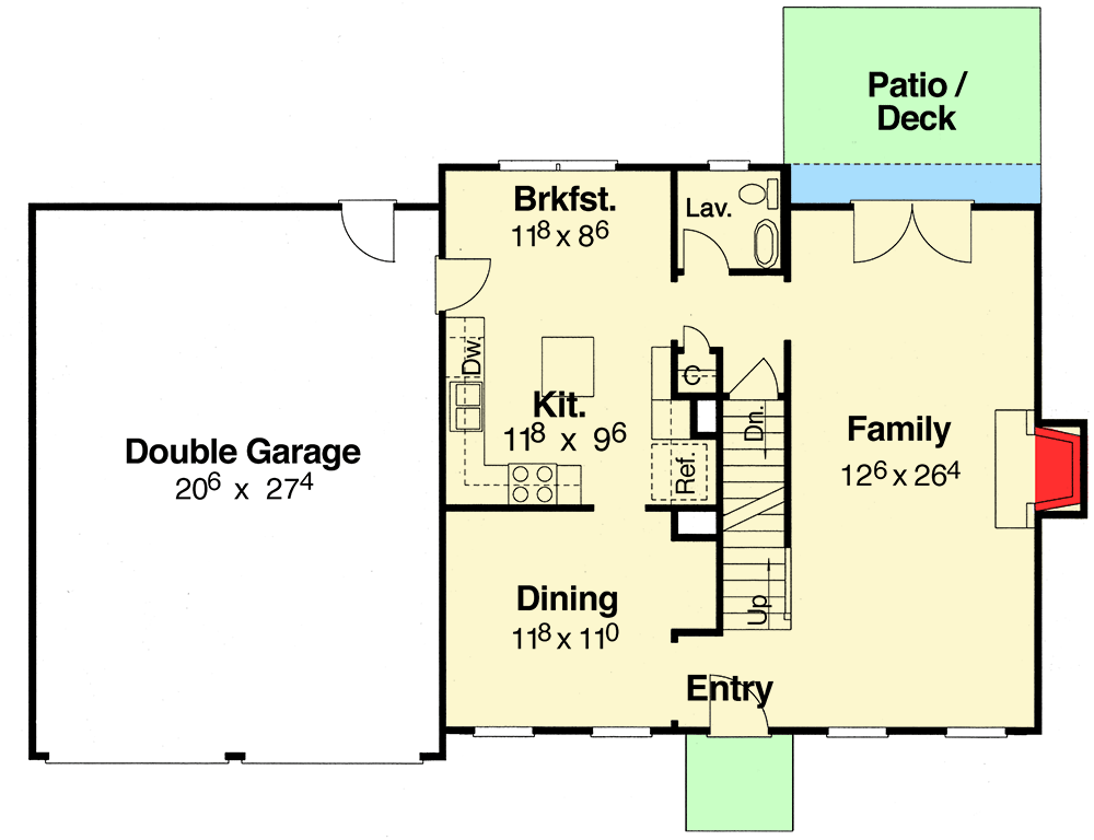 Plan 92008VS: Colonial Inspired House Plan with 3 Beds Under 1900 Square Feet - Floor Plan - Main Level - Colonial, Traditional