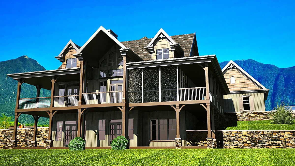 Plan 92309MX: Lake House Plan Retreat with Full Wraparound Porch - 2052 Sq Ft - Image #42 - Cottage, Country, Mountain, Rustic