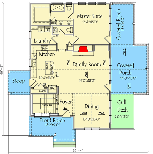Plan 92310MX: Lake House Plan with Lower Level Boat Garage - 2120 Sq Ft - Floor Plan - Main Level - Cottage, Craftsman, Mountain, Rustic, Vacation