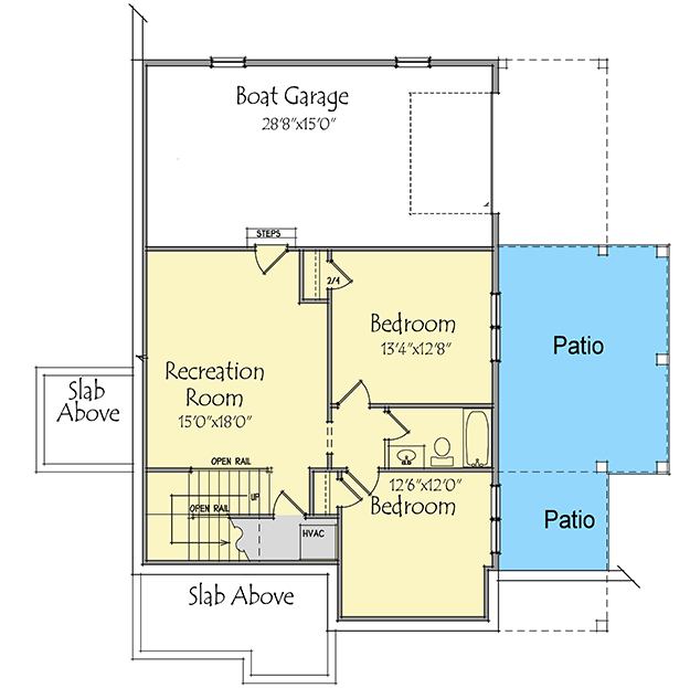 Plan 92310MX: Lake House Plan with Lower Level Boat Garage - 2120 Sq Ft - Floor Plan - Lower Level - Cottage, Craftsman, Mountain, Rustic, Vacation