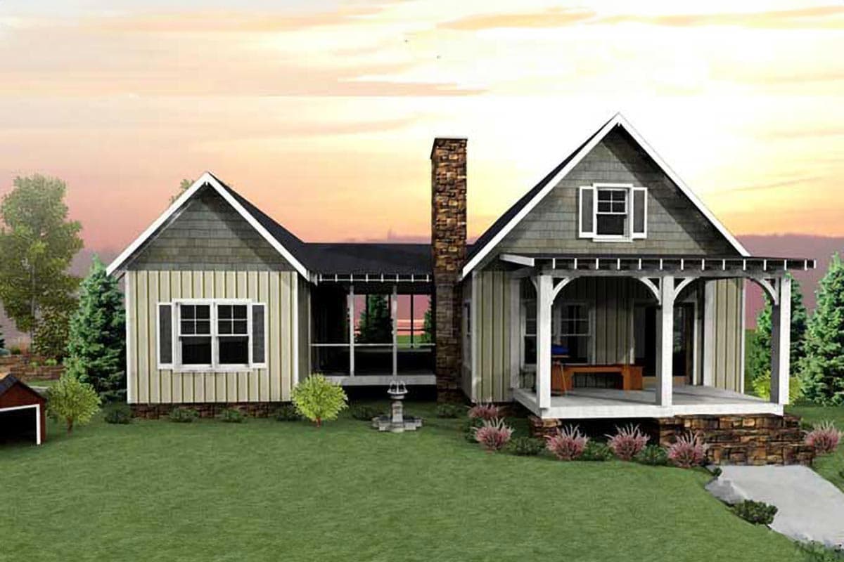 Plan 92318MX: 3 Bedroom Dogtrot House Plan - 1112 Sq Ft - Image #5 - Cabin, Cottage, Mountain, Rustic
