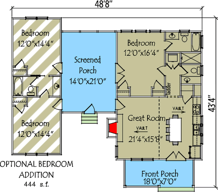 Plan 92318MX: 3 Bedroom Dogtrot House Plan - 1112 Sq Ft - Floor Plan - Main Level - Cabin, Cottage, Mountain, Rustic
