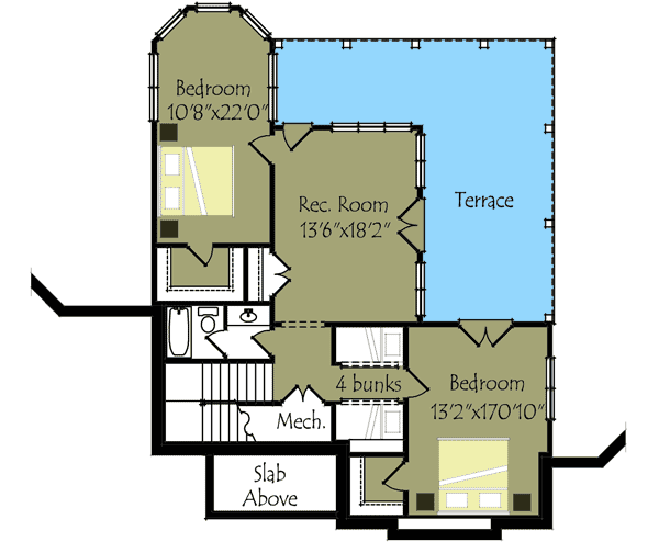 Plan 92322MX: Lake House Plan With 4 Bunks and 3 Bedrooms - 2347 Sq Ft - Floor Plan - Lower Level - Cottage, Country, Mountain, Rustic